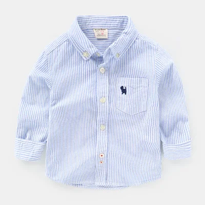 Коллекция года, одежда для маленьких мальчиков однотонные рубашки для мальчиков детская одежда с длинными рукавами розовая синяя рубашка хлопковая льняная одежда для детей на весну и осень - Цвет: blue stripes