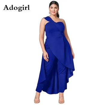 

Skew Neck Strapless Jumpsuit Woman Sleeveless High Waist Skinny Maxi Slim Long Pant With Irregular Skirt Female Jumpsuit