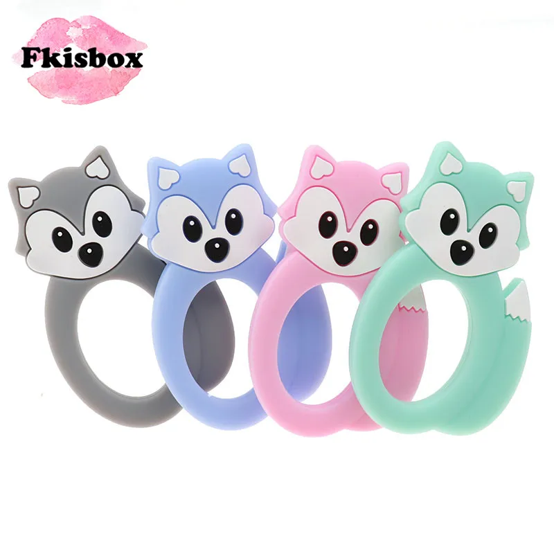 

FKISBOX 10pcs Silicone Teethers Animal Silicone Fox Baby Teethers Food Grade Baby Teether BPA Free Nurse Gift Mordedor Para Beb