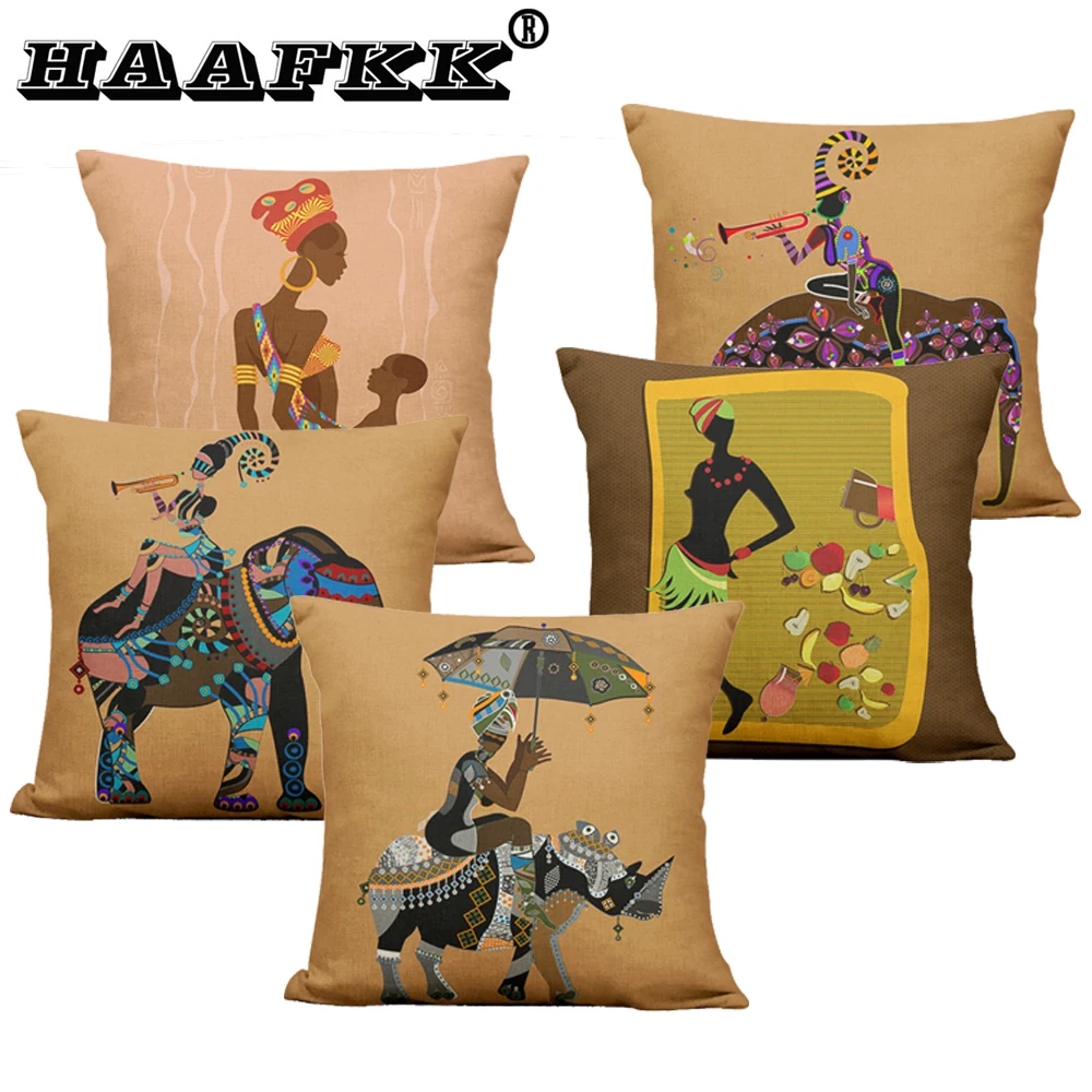 

African Style Personalized Pillow Covers Square 45x45cm Polyester Fruit Pregnant Women Painted Animal Decorativos Cushion Covers