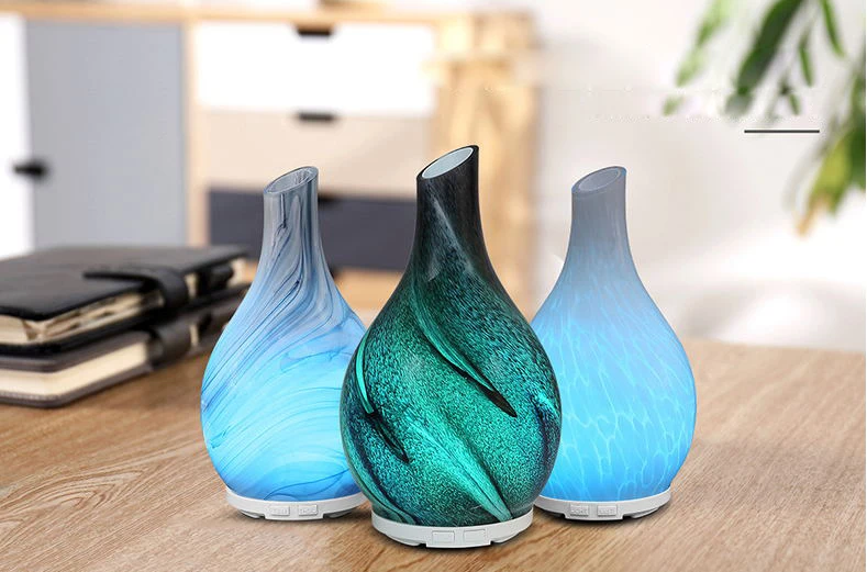 

120 ml Marbling Glass Ultrasonic Air Humidifier with LED Night Aroma Lamp Aromatherapy Essential Oil Diffuser for Home Bedroom
