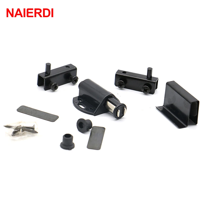 NAIERDI-bouchon de porte noir, supports magnétiques pince en verre pour placard de cuisine, support magnétique dur