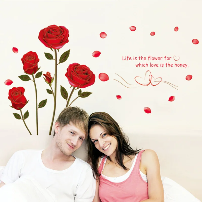 Red Rose Life Is The Flower Quote Wall Sticker Mural Decal Home Room