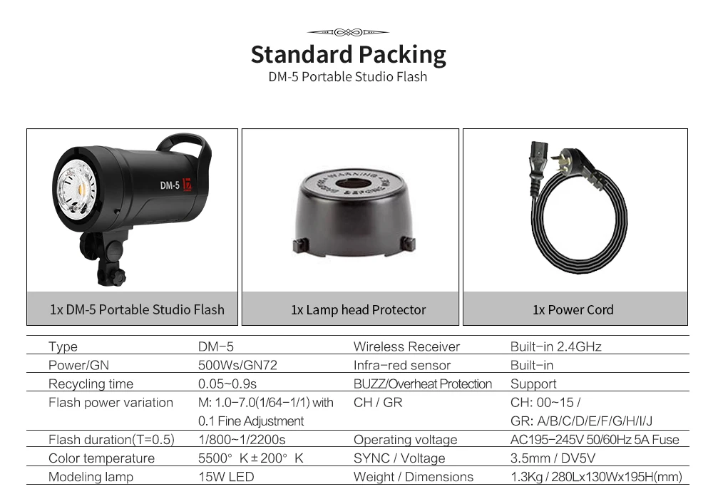 JINBEI DM-5 500Ws портативная студийная вспышка компактная фотография стробоскоп светильник GN72 светильник ing Head 110V 220V беспроводной пульт дистанционного управления