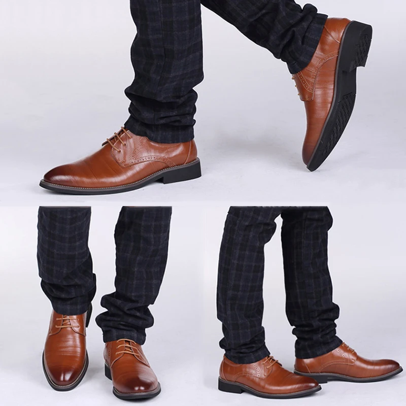 

New High Quality Genuine Leather Men Brogues Shoes Lace-Up Bullock Business Dress Men Oxfords Shoes Male Formal Shoes HH-519