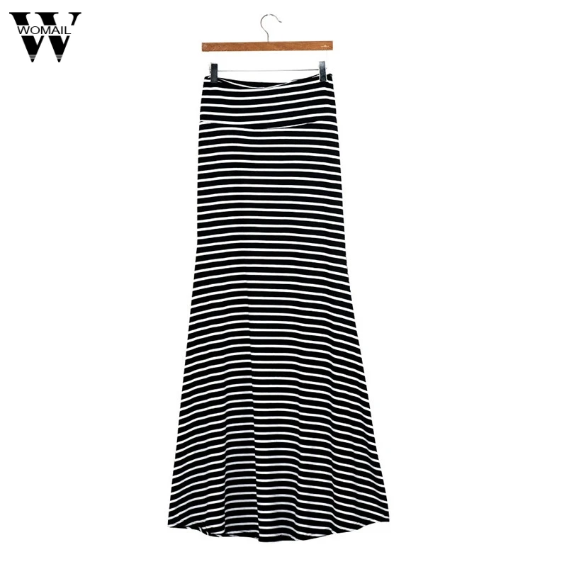Women Asymmetric High Waist Striped Fold Over Stretch Long Maxi Skirt Summer Spring Cotton Gift Mar 9 Drop Ship | Женская одежда