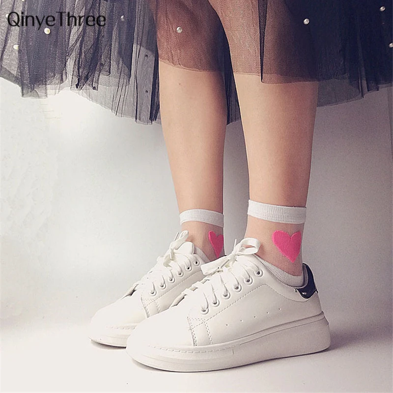 

Cute Fashion Sexy Transparent Love Heart Women Socks Girls Comfortable Soft Heart Pattern Meias Cotton Bottom Calcetines Mujer