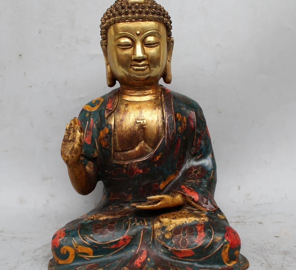 

11" Chinese Buddhism Cloisonne Bronze Gild Seat Kwan-yin Guan Yin Goddess Statue