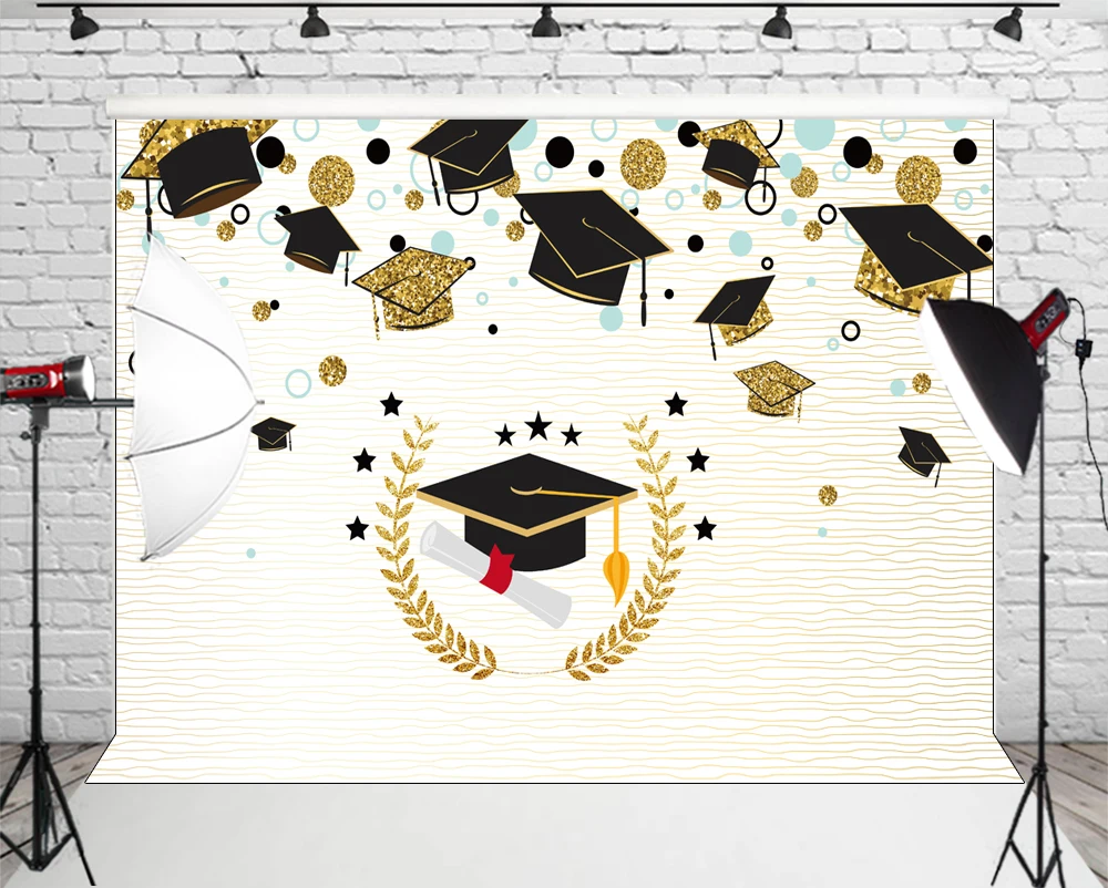 HUAYI Classic Graduation Photography Backdrops Congrats Grad Party Banner Prom Pictures for Photo Background Studio Props W-1416