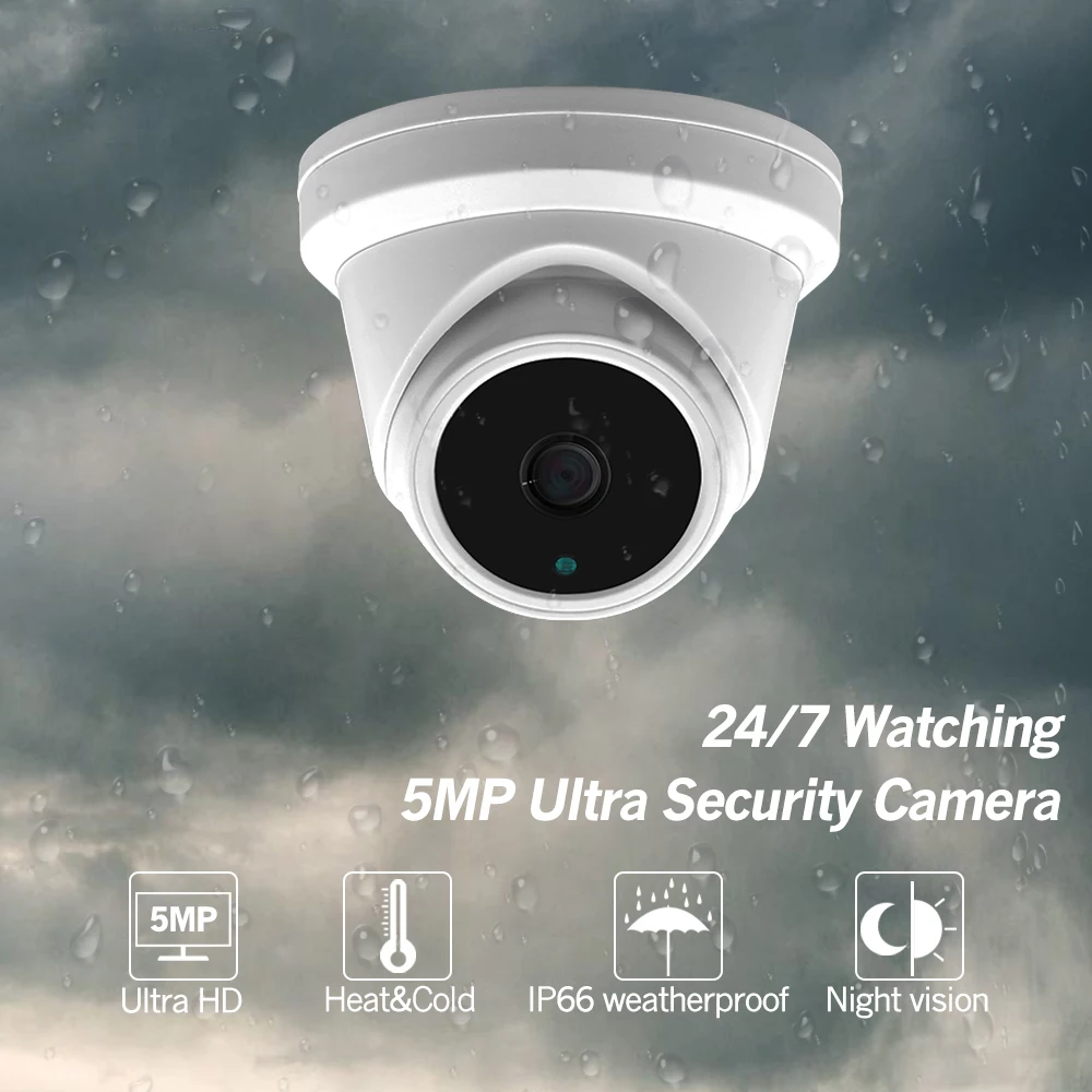  4CH CCTV System 4PCS Ultra 5MP Dome Security POE Camera with Hikvision 4 POE NVR DS-7604NI-K1/4P DI