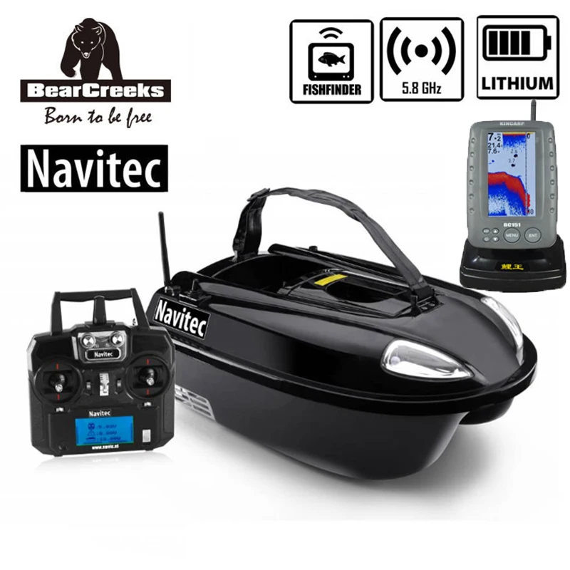 

BearCreeks V2 Carp Fishing Bait Boat with BC151 Color Fishfinder and Optional GPS Autopilot 500M RC 2000G Lure Load