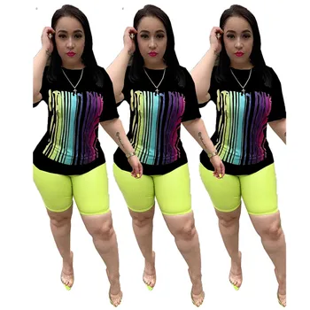

Summer Women Two Piece Outfits Sweat Suits Women 2 Pieces Set Top and Pants Round Neck Short Sleeve Print Casual T-shirt