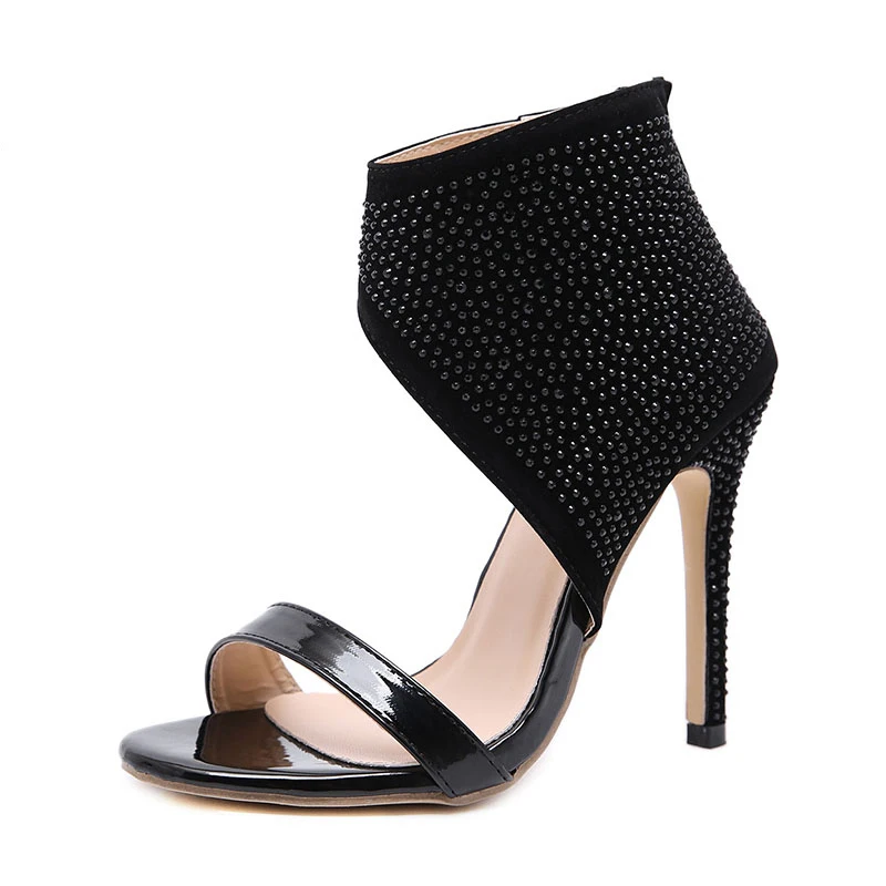 

VANGULL Sexy PU & Frosted Leather Crystal Women Summer Shoes Gladiator Zipper Thin Heel Fashion Women Sandals Party Shoes