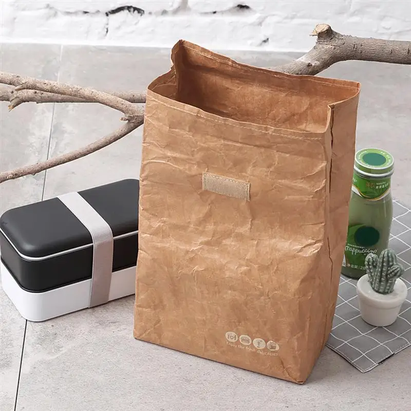 

1pcs Brown Paper Lunch Bag Insulated Kraft Thermal Reusable Environmental Lunch Box Bag with Aluminum Film