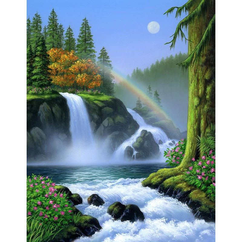 

5D Diy Diamond Painting Cartoon landscape waterfall&rainbow Cross Stitch Square Diamond Mosaic Diamond Embroidery Home crafts