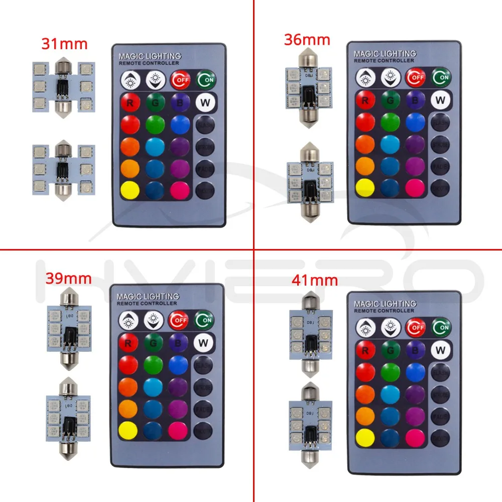 2X RGB автомобиля светодио дный 5050 6SMD гирлянда света c5w плафон авто мобильный Дистанционное управление красочные лампа для чтения