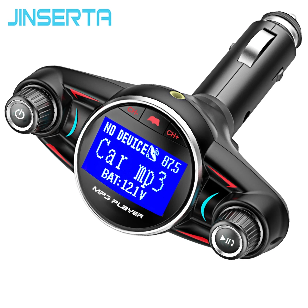 JINSERTA Bluetooth Handsfree Car Kit MP3 Player FM Transmitter Aux Modulator 2.1A USB Charger for iPhone XS Android JINSERTA Bluetooth Handsfree Car Kit MP3 Player FM Transmitter Aux Modulator 2.1A USB Charger for iPhone XS Android