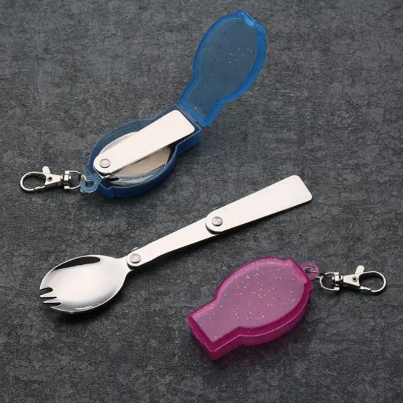 

2 In 1 Outdoor Tableware (Fork / Spoon) Camping Stainless Steel Folding Pocket Set Hiking Travel Travel
