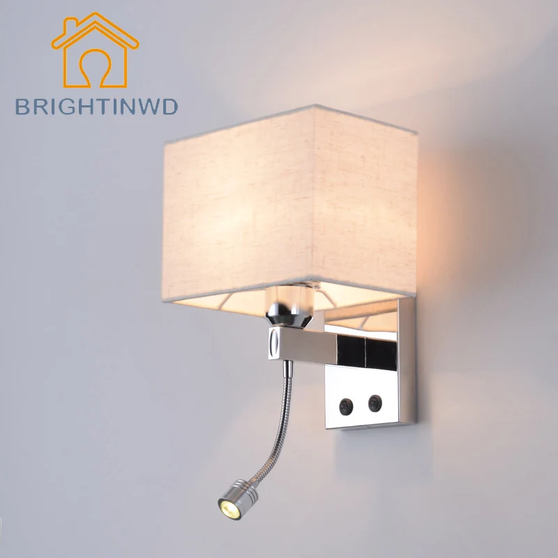 

Modern Minimalist Bedside Led Bedroom Reading Wall Lamp Hotel Rooms Engineering Lights UL CE Stainless Steel Wall Lamp