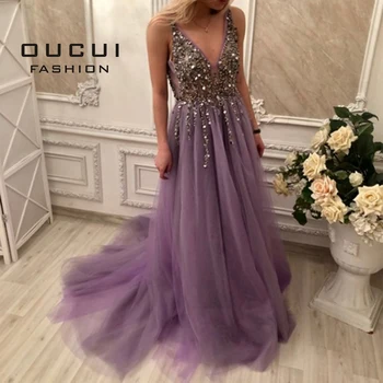 

Oucui Tulle Evening Dress Elegant vestidos de fiesta de noche Long Party Formal Prom Beaded Dresses Gown robe de soiree OL103012