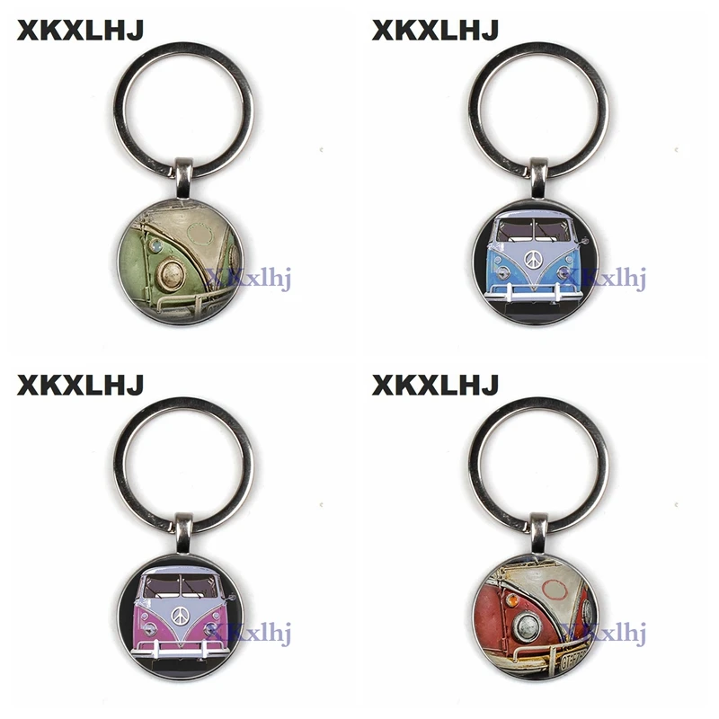

XKXLHJ new vintage Hippie Peace Sign Van Bus Keychain Fashion Men Women Purse Bag Car Pendant Key Chain Ring Holder Jewelry
