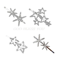 Минималистичные Металлические Блестящие Серебристые прямые Заколки для женщин и девушек, блестящие стразы, заколки для волос со звездами и снежинками