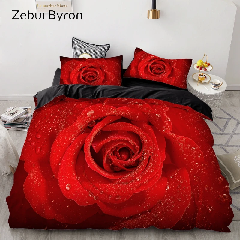 

3D Bedding Set AU Custom/Europe,Duvet Cover Set USA Queen/King,Quilt/Blanket Cover Set,Bedclothes for wedding Red Rose,drop ship