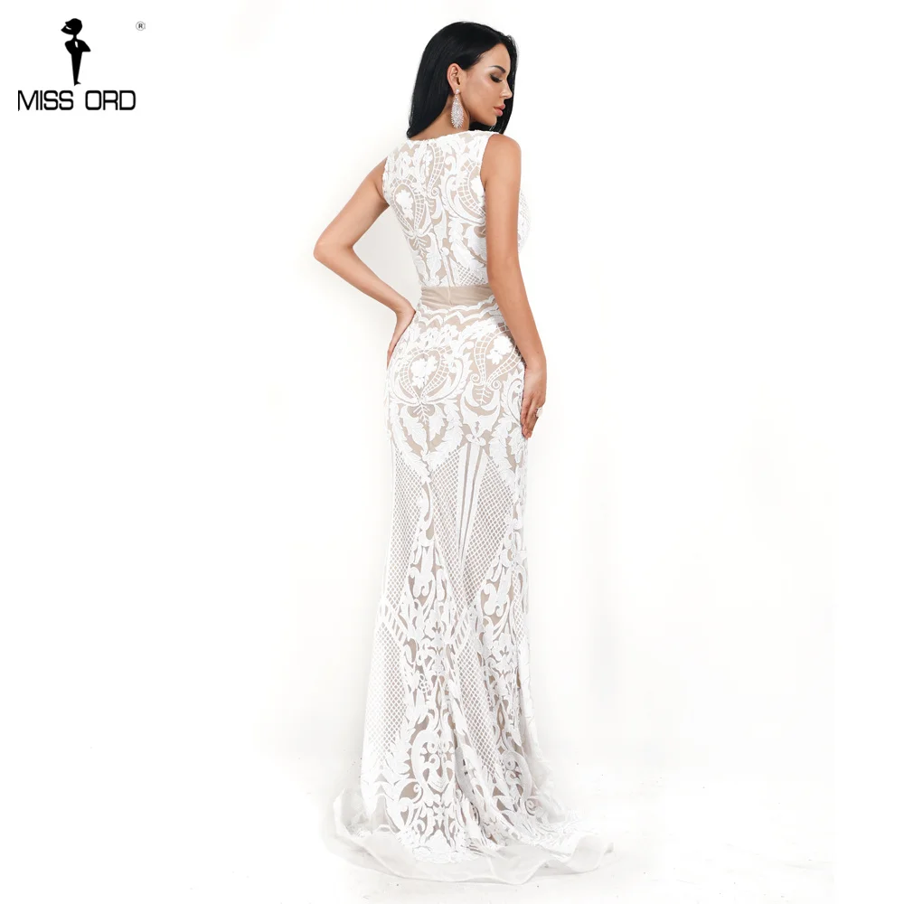 Missord 2019 المرأة الصيف مثير عميق V قبالة الكتف الترتر فساتين الإناث الرجعية الهندسة ماكسي أنيقة اللباس FT19533