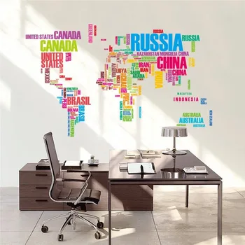 

Large Creative Colorful Letters World Map Vinyl Wall Sticker Living Room Home Decor Removable PVC Art Wall Decals