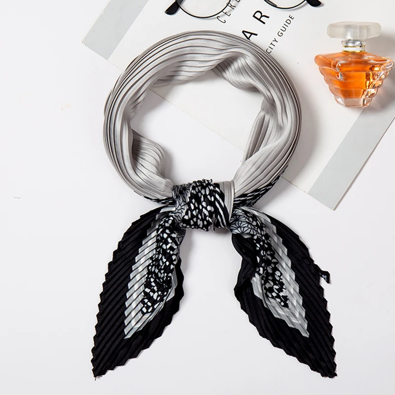 2019 New Female Pleated Scarf Stain Hair Neck Scarfs for Ladies Silk Crinkle Scarves Neck Tie Foulard Headband