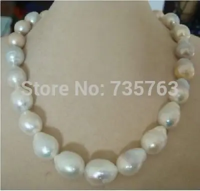 

HOT 0015154 classic 16-18mm south sea white baroque pearl necklace