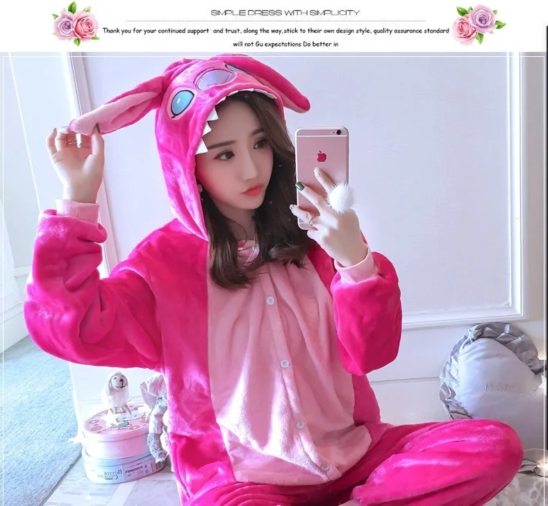 

Halloween Kigurumi Onesie Cosplay Winter Wholesale Animal red Stitch Adult Unisex Hooded Sleepwear Adult pajamas jumpsuit Pyjama