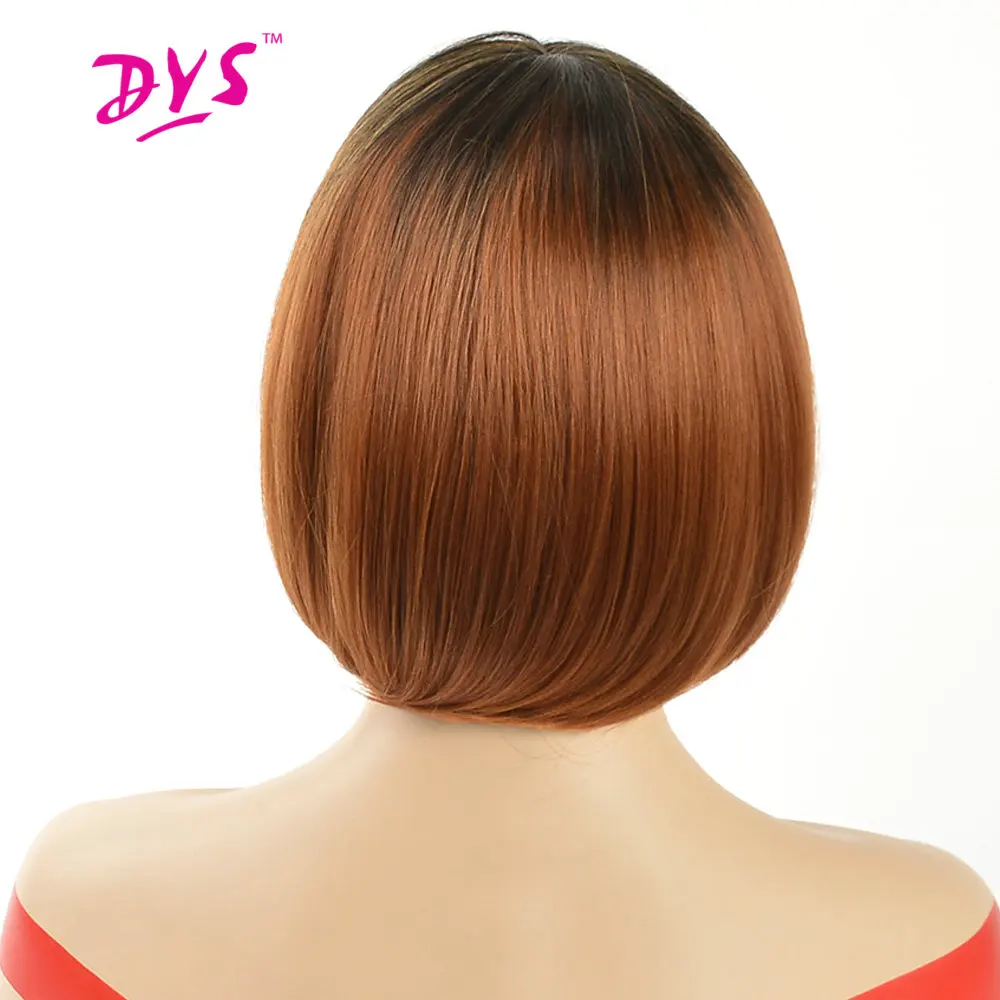 Deyngs Pixie Cut Ombre красный боб парики для черных женщин короткие прямые натуральные синтетические волосы парик с челкой высокотемпературное волокно