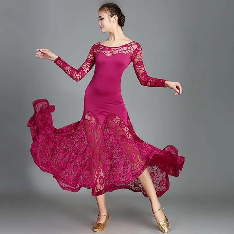 5 цветов синий красный фиолетовый современный танец платье кружева длинный рукав бальные танцы желанный маятник платье бальные танцы вальс