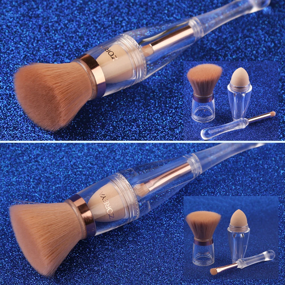 

ZOREYA 3 In 1 Face Makeup Brushes Soft Synthetic Hair Eye Shadow Brush Sponge Brush Flat Contour Brush Base Cosmetic Tools