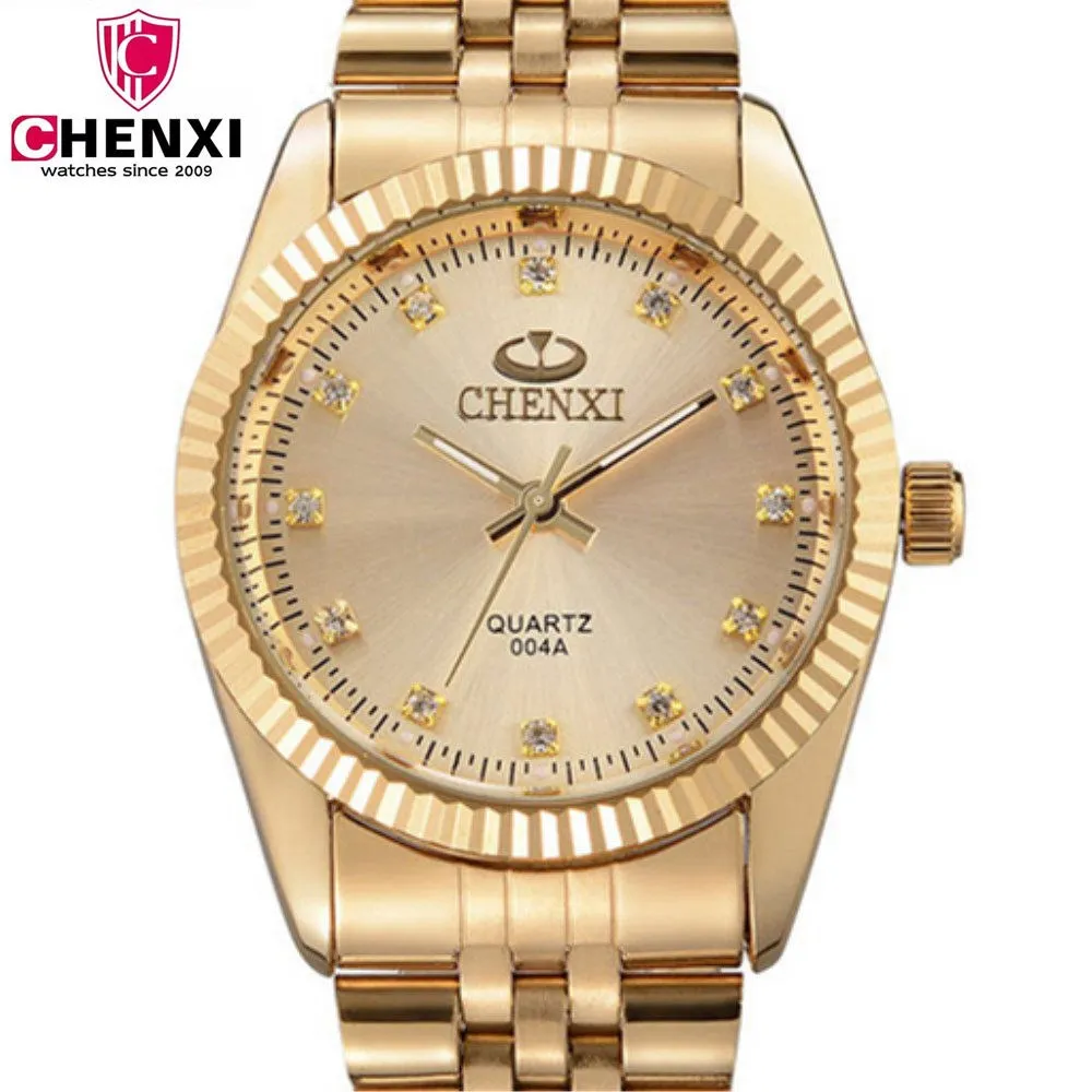 

NATATE Men New Business Clock Fashion Men Watch full gold Stainless Steel Quartz Wrist Watch CHENXI Waterproof Watch 0140