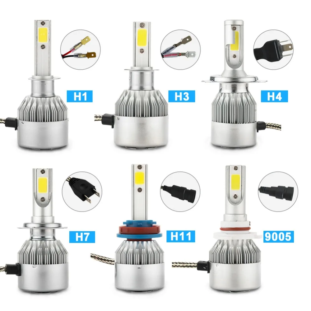 Одна пара H1 светодиодный H7 H4 H11 H3 HB4 H8 H27 HB3 9005 9006 881 Авто C6 автомобилей головной светильник лампы 72W фары для 7600LM туман светильник лампочка 6000K светодиодный потолочный светильник