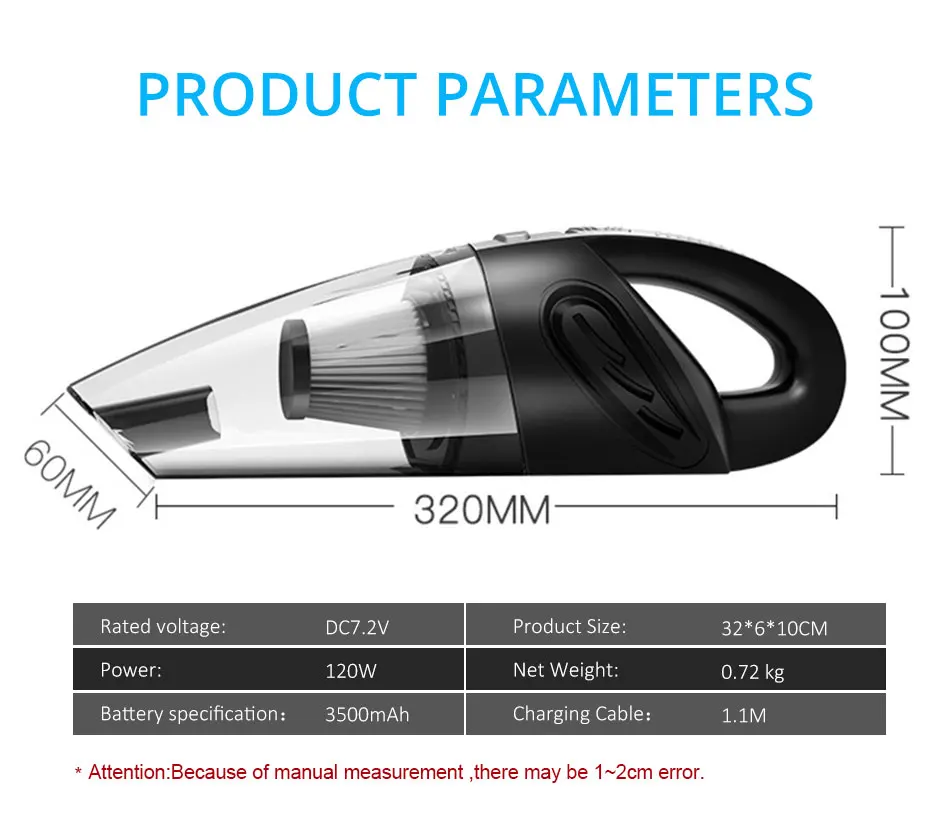 Портативный мини автомобильный пылесос беспроводной ручной 4800Pa автомобильный внутренний очиститель для дома мини-пылесос 12 в 120 Вт