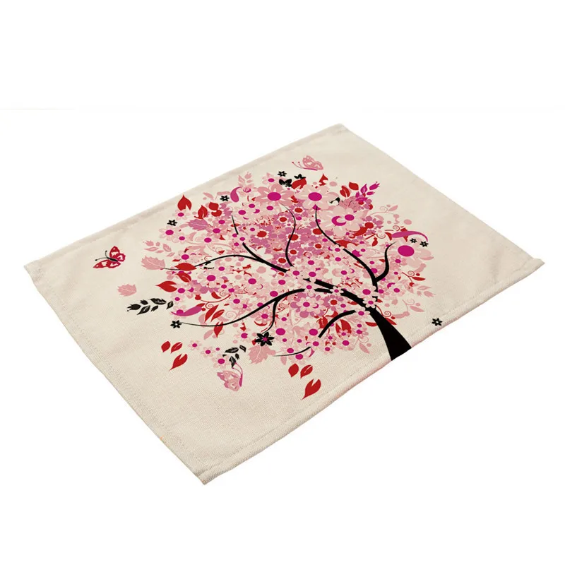 1Pcs Colorful Flower Tree Pattern Kitchen Placemat Coaster Dining Table Mat Cotton Linen Pad Cup Mats 42*32cm Home Decor MP0003 - Цвет: I