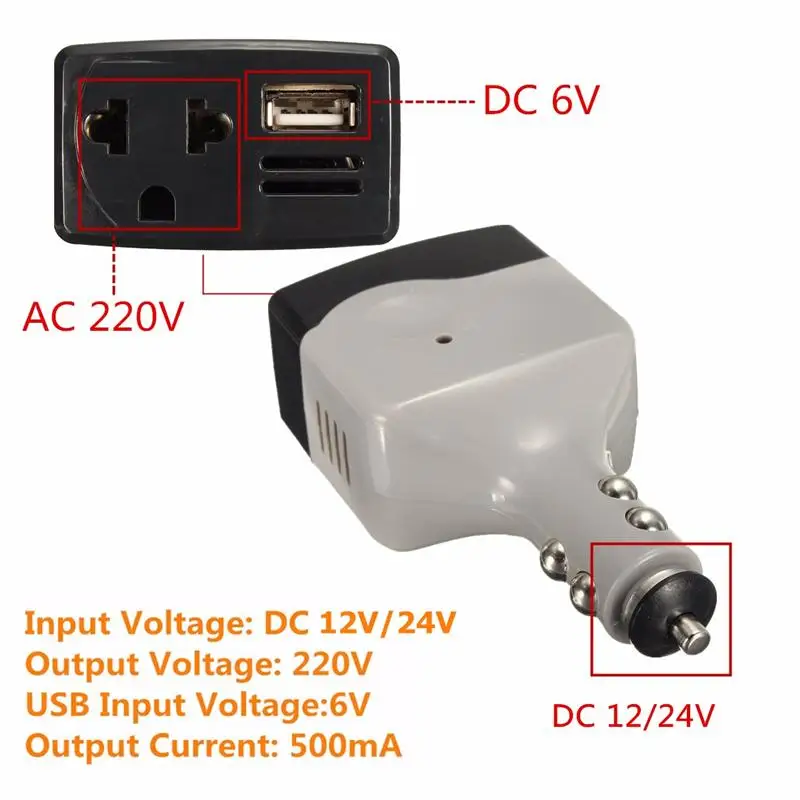 DC 12 V/24 V к переменному току 220V автомобильный Зарядное устройство Мощность Инвертор адаптер конвертер+ USB выход