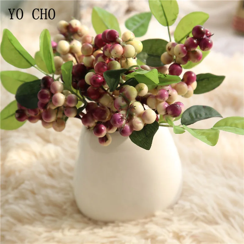 

YO CHO 3pcs/lot Artificial Plant Christmas Berries Fake Plants Plastic Beans Christmas Bells Berries Mistletoe Home Party Decor