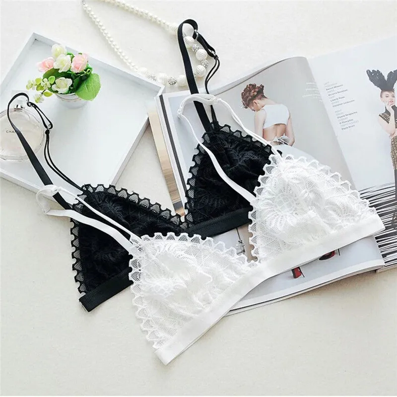 Women Floral Sheer Lace Triangle Bralette Unpadded Bra Crop Lingerie Casual Solid One Size 2 Colors Nylon Tube Tops