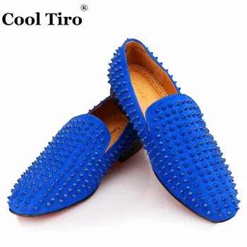 

COOL TIRO Blue Spikes Loafers Men Flats Suede Man Moccasins Slippers Formal Banquet prom Men's Dress Shoes Casual Shoes Leather