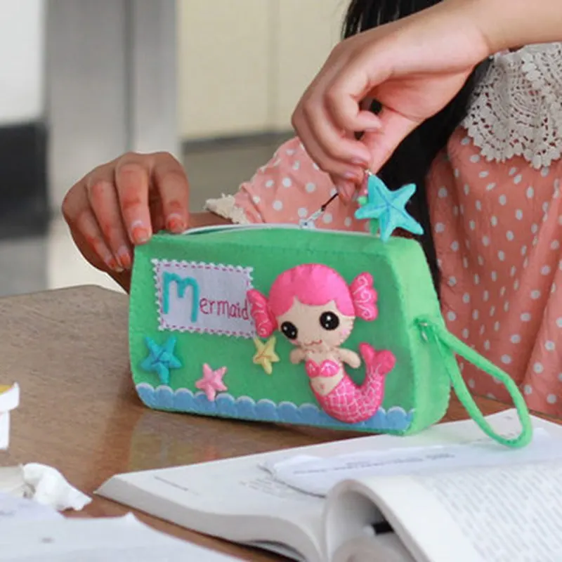 

Lovely Mermaid Style Pencil Case Handmade Sewing Art Pen Bag Felt DIY Package Funny DIY Exercise For Kindergarten & Preschool