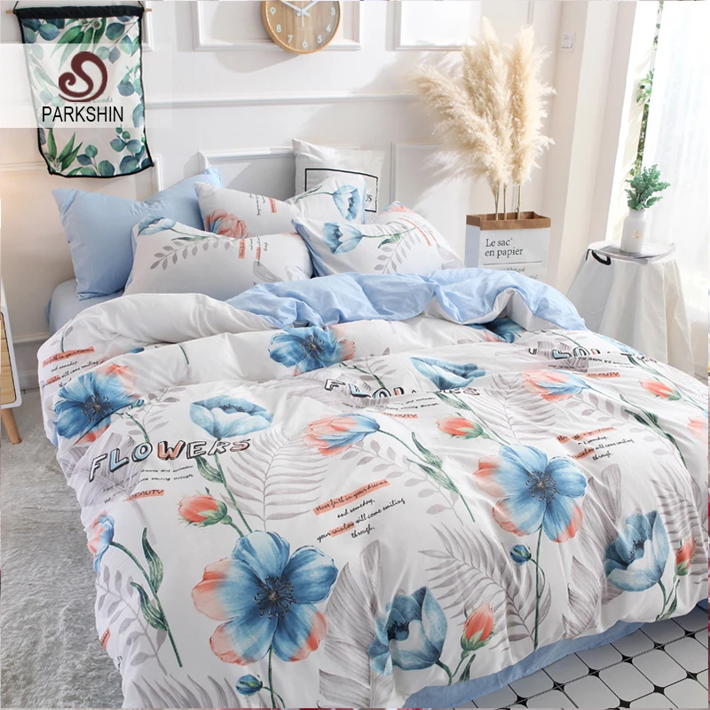 

ParkShin Fashion Flower Bedding Set Soft Duvet Cover Bedspread Pillowcase Single Double Queen King Size Adult Kids Bed Linens