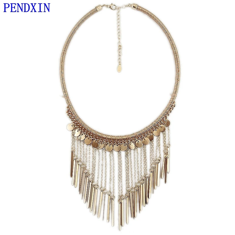 

New rose gold exaggerated tassel necklace with rope collared collar, sequined pendant, collarbone chain temperament jewelry