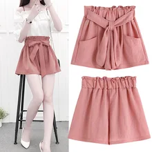 Штаны для девочек; Одноцветный с бантом; шорты с карманами на талии для лета; S7JN