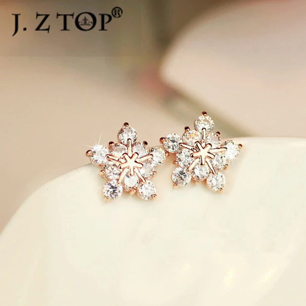 JZTOP полный стразы серьги гвоздики в форме снежинок модные маленькие оригинальные металлическими элементами и стразами с изображением цветов; звезд мини серьги короткие серьги подарок