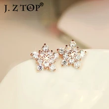 JZTOP полный стразы серьги гвоздики в форме снежинок модные маленькие оригинальные металлическими элементами и стразами с изображением цветов; звезд мини серьги короткие серьги подарок