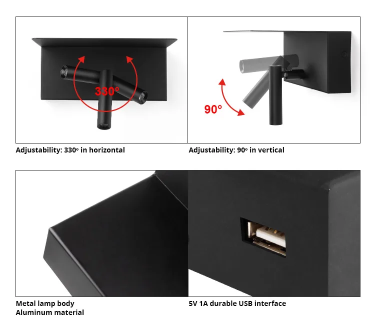 Savia USB светодиодный светильник для чтения 3W Aluninum настенный светильник для гостиницы светодиодный настенный светильник для спальни